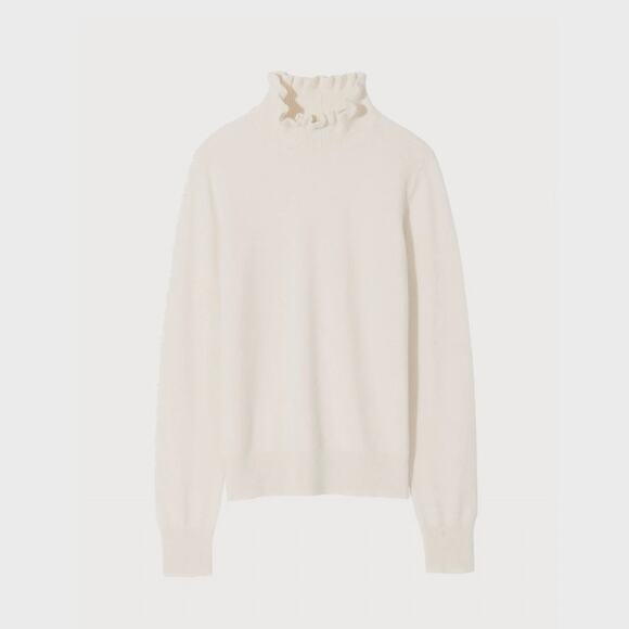 Nili Lotan XS Francis 100% Cashmere Ruffle Neck Sweater $640 Turtleneck Ivory - Picture 10 of 11